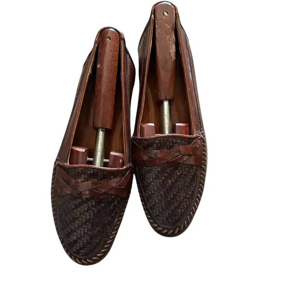 Vero Cuoio Men's Brown Woven Leather Loafers Slip-On Dress Shoes Size 7